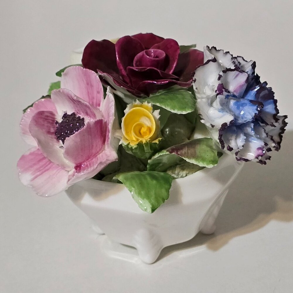 Vintage Royal Doulton Porcelain Floral Bouquet in Footed Pot